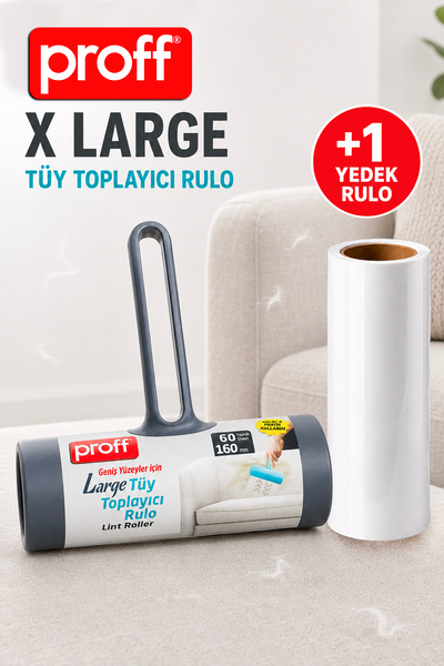 Proff X Large Geniş Yüzey Tüy Toplayıcı Rulo + 1 Adet Yedek Rulo Seti (60 Yap...