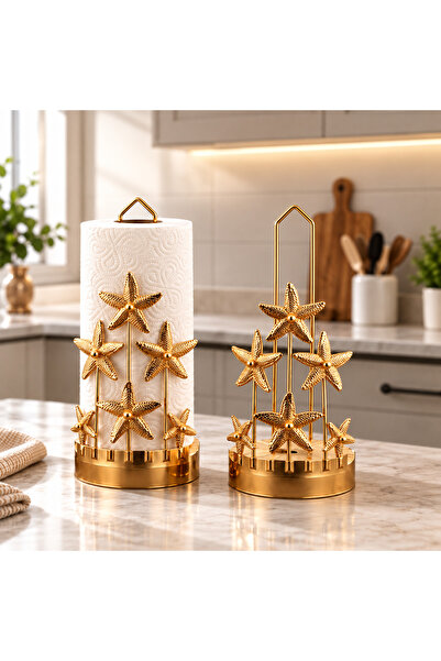 PASDO Gold Renk Deniz Yıldızlı Kağıt Havlu Standı – Dekoratif Metal Havluluk,...