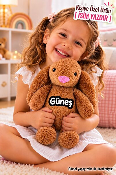Pandamkee Kişiye Özel İsim Baskılı Uyku Arkadaşım Tavşan 35 cm Peluş Tavşan
