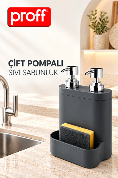 Proff Double Pump Sponge Holder Liquid Soap Dispenser - Kitchen Dishwashing a...