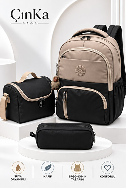 Çınka Bags Suya Dayanıklı Kumaş Folyo Beslenmelikli ve Kalemlikli Sırt İlkoku...