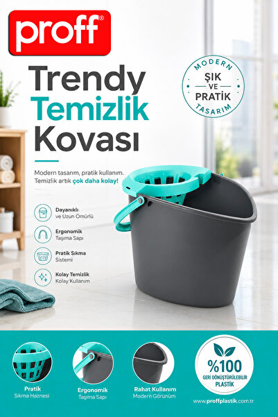 Proff Trendy Temizlik Kovası Sıkma Süzgeçli Pratik Mop Su Kovası