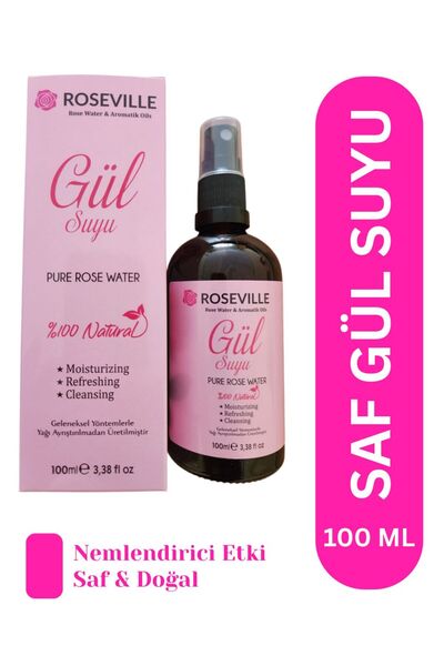Gül Suyu Cam Şişe 100 ml % 100 Saf ve Doğal Sprey Başlıklı