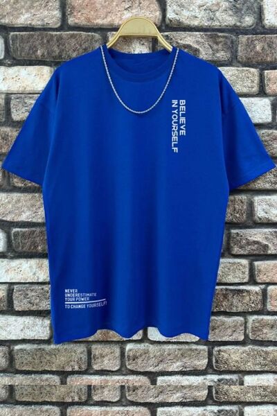 uyguntarz Men's Belive in Yourself Printed Oversize T-shirt