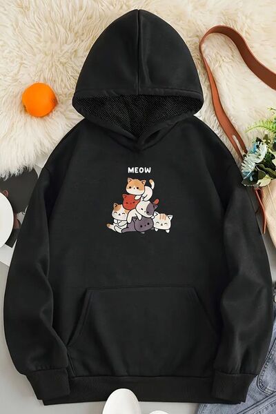 uyguntarz سويت شيرت كبير الحجم مطبوع عليه قطط حلوة من Meow
