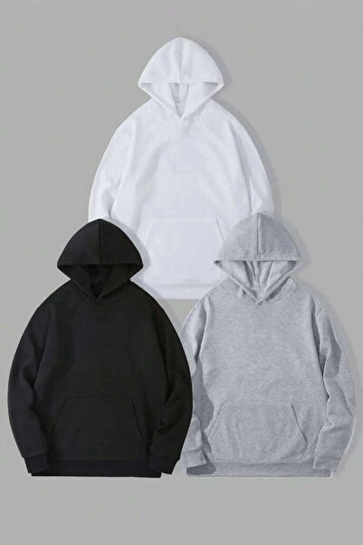 uyguntarz Unisex Plain 3' Unprinted Hooded Oversize Sweatshirt
