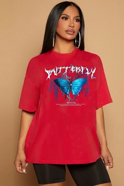 uyguntarz Unisex Blue Butterfly Printed T-shirt