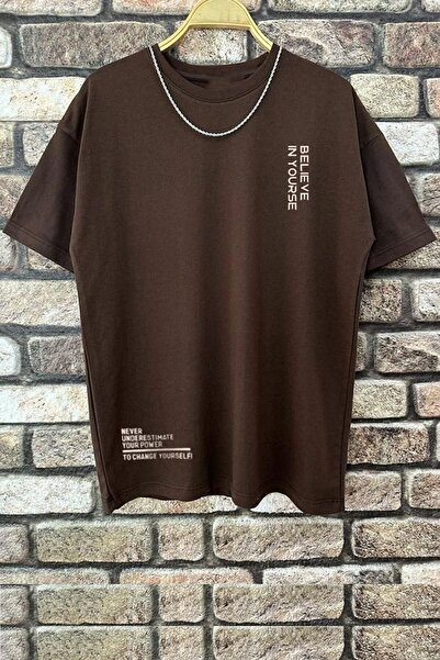 uyguntarz Men's Belive in Yourself Printed Oversize T-shirt