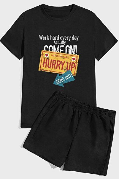 uyguntarz Shorts-Set mit „Hurry Up“-Print