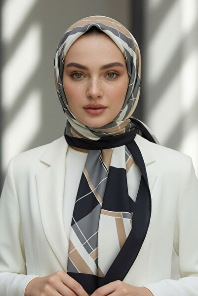 Vissona KREP GEOMETRİK DESENLİ GRİ RENKLİ 75X195 KIRIŞMAZ ŞAL