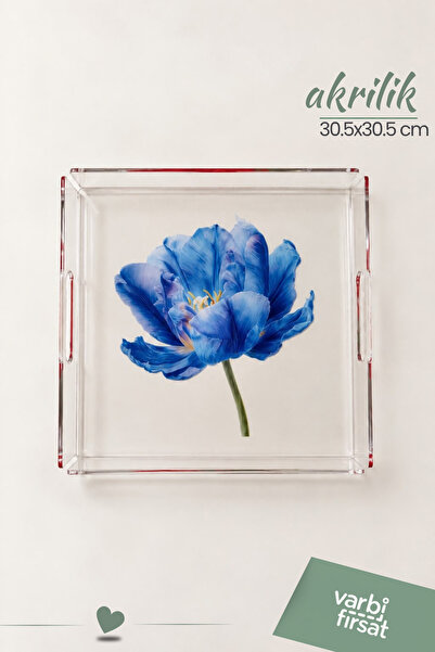 Varbifırsat 30,5 x 30,5 cm 4 mm Şeffaf Akrilik Mavi Lale Desenli Dekoratif Su...