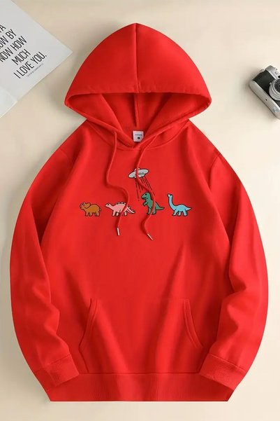 uyguntarz Alien Dinosaur Printed Oversize Sweatshirt