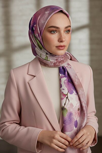 Vissona KREP SULU BOYA ÇİÇEK DESENLİ SOMON RENKLİ 75X195 KIRIŞMAZ ŞAL