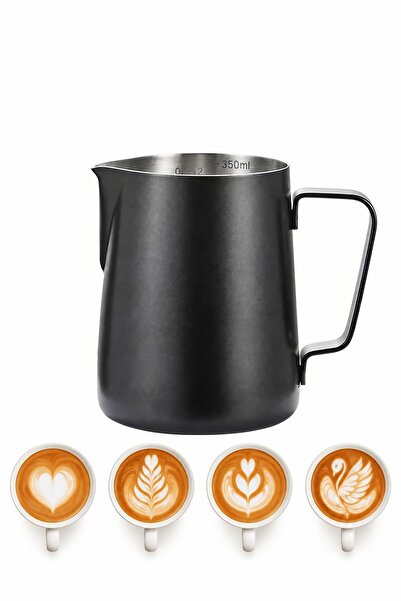 Chavin 304 Çelik 350 ml Siyah Kahve Süt Köpürtme Potu Sütlük Pitcher