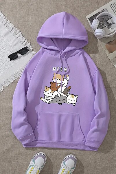 uyguntarz Meow Tatlı Kediler Baskılı Oversize Sweatshirt