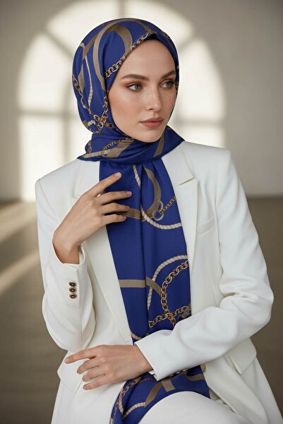 Vissona KREP ZİNCİRLİ KEMER DESENLİ İNDİGO RENKLİ 75X195 KIRIŞMAZ ŞAL