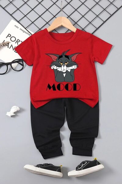 uyguntarz Children's Mood Printed Bottom - Top Tracksuit Set