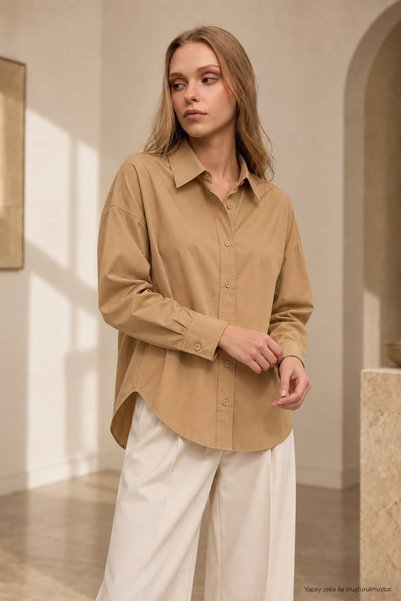 Serpirella Butik Kadın Poplin Oversize Gömlek