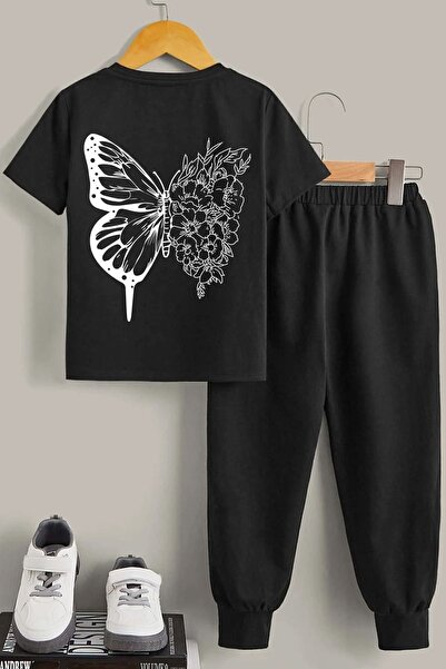 uyguntarz Children's Drawing Butterflies Bottom - Top Tracksuit Set