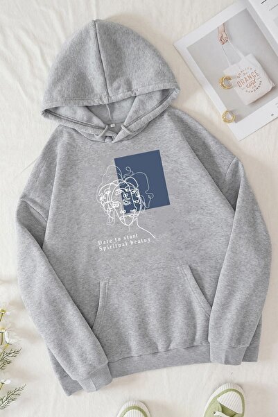 uyguntarz Unisex Minimal Line Drawing Printed Sweatshirt