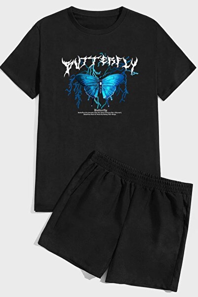 uyguntarz Blue Butterfly Print Shorts Set