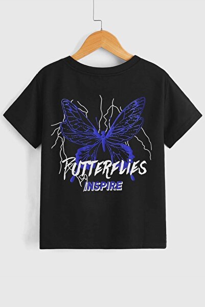 uyguntarz Kids Butterfly & Letter Graphic Cotton Tshirt