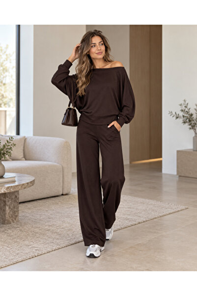 Focus Light Kadın Oversize Yarasa Kol Bluz ve Bol Paça Pantolon İkili Takım