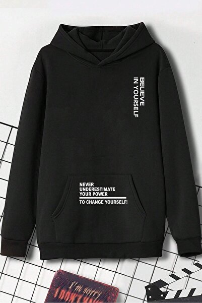 uyguntarz Oversize Believe in Yourself Printed Sweatshirt