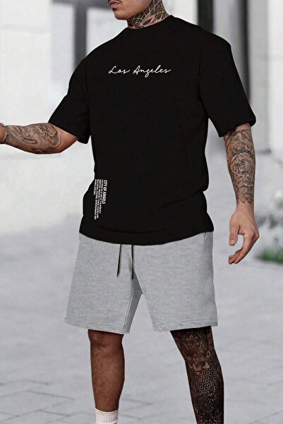 uyguntarz Unisex Los Angles Detail Printed Shorts Set