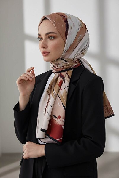 Vissona KREP BATİK DESENLİ BEJ - BORDO RENKLİ 75X195 KIRIŞMAZ ŞAL