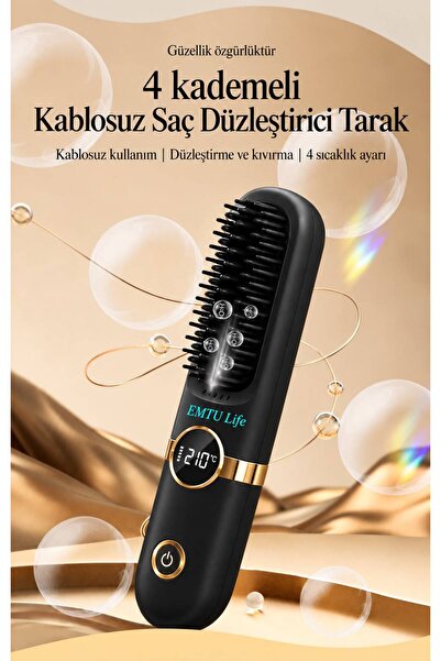 Emtu Life Z9 Saç Düzleştirici Tarak Kablosuz Şarjlı Led Ekran Taşınabilir Isı...