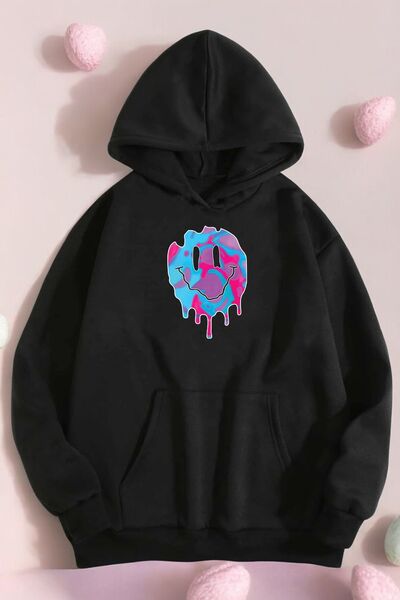 uyguntarz Smile Emoji Printed Oversize Sweatshirt