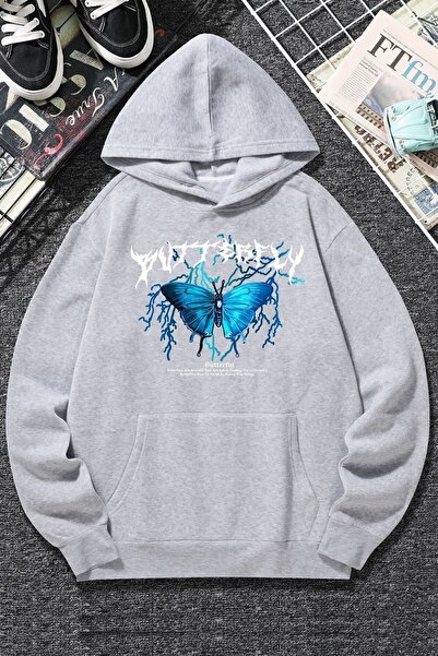 uyguntarz Unisex Blue Butterfly Printed Sweatshirt