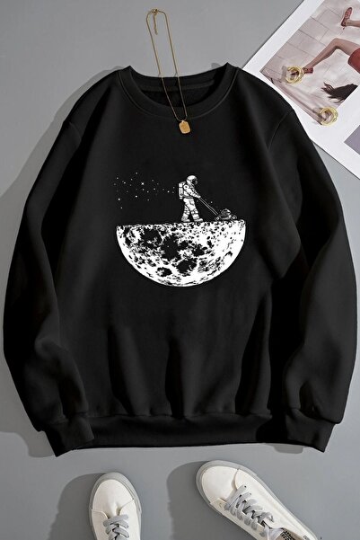 uyguntarz Unisex Uzay Temalı Bisiklet Yaka Sweatshirt