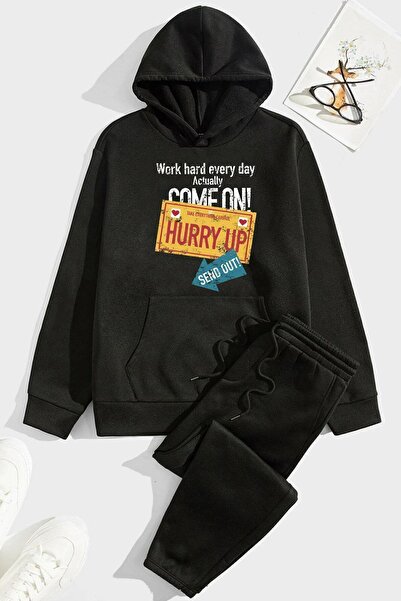 uyguntarz Unisex Σετ φόρμας στάμπας HURRY UP