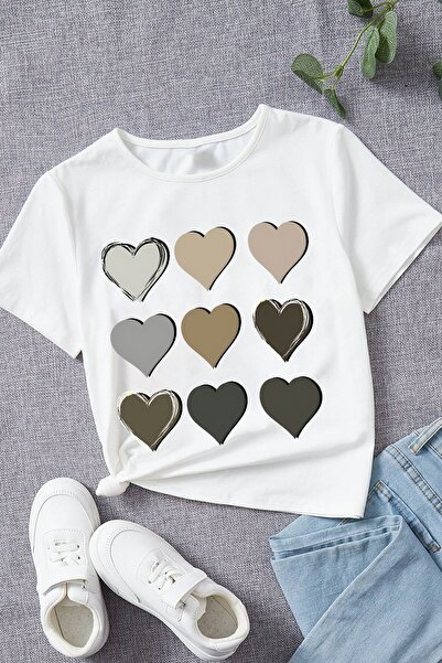 uyguntarz Baumwoll-T-Shirt mit Herz-Print für Kinder