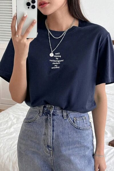 uyguntarz Unisex Lacivert The Power Of Baskılı Oversize T-shirt