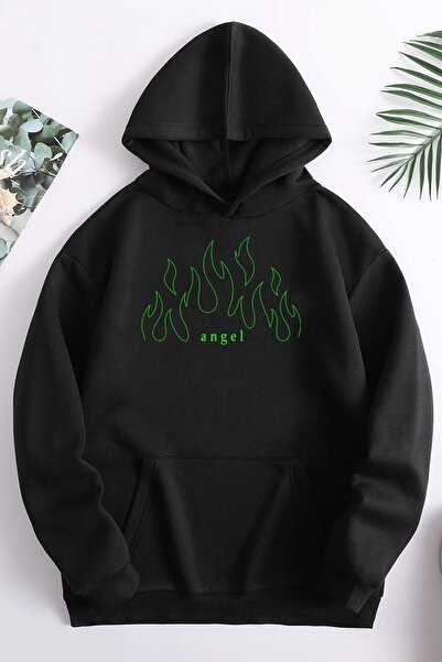 uyguntarz Unisex Green Angel Fire Sweatshirt