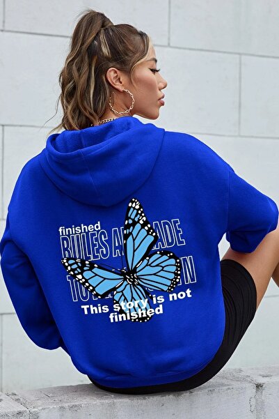 uyguntarz Unisex Blues Butterfly Printed Oversize Sweatshirt