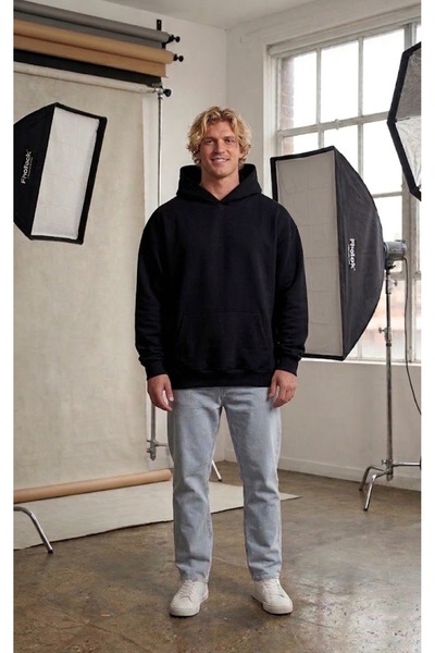 LADY HAZAL Black Hoodie Model Oversize Oversized Men's Sports Sweatshirt