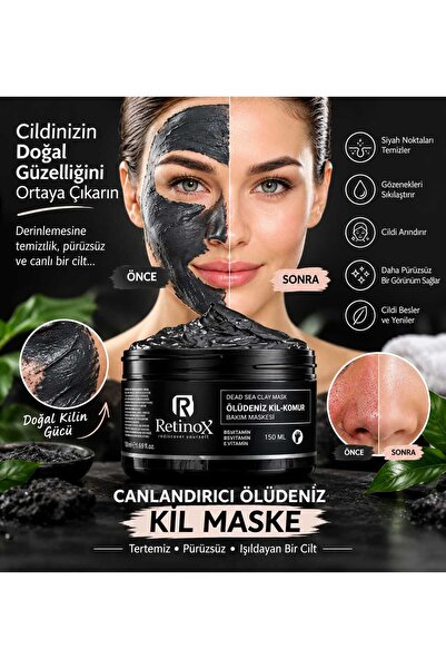 Retinox ÖlüDeniz Kil Maskesi Kolajen Siyah Nokta Karşıtı Ölü Deriden Arındırı...