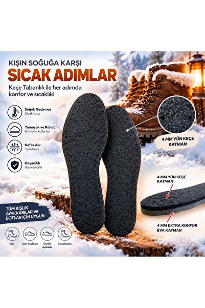 ipekbazaar Hakiki Yün Keçe Ayakkabı Tabanı, Kışlık Ayakkabı Keçesi Tabanlık