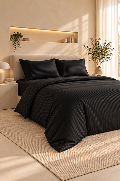 Otello Bedding Set, Striped Satin – Striped Pearl - King Size