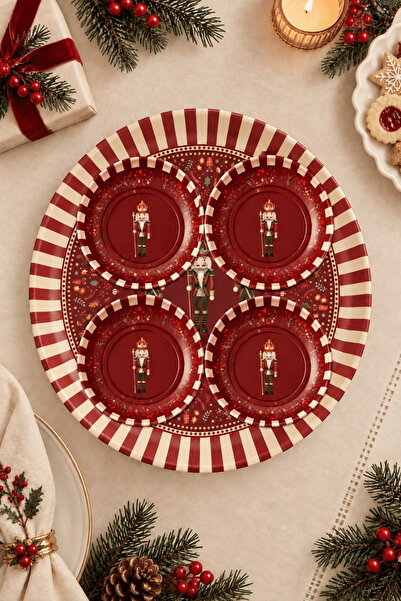 Sarkap Home 26 cm Yılbaşı Nutcracker Meyve Tabağı ve 4'lü Çerezlik Seti