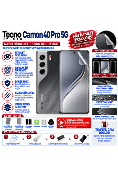 Astakos Tecno Camon 40 Pro 5G Uyumlu Mat Hayalet Parmak İzi Bırakmaz Nano Hid...