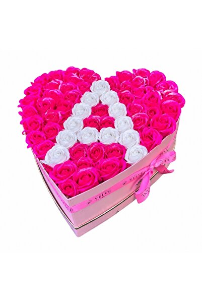 velve Aranjament floral personalizat litera,cutie inima,49 trandafiri sapun, ...