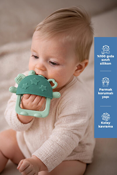 Babyjem Crabby Silicone Teether with Holding Ring Soft Green