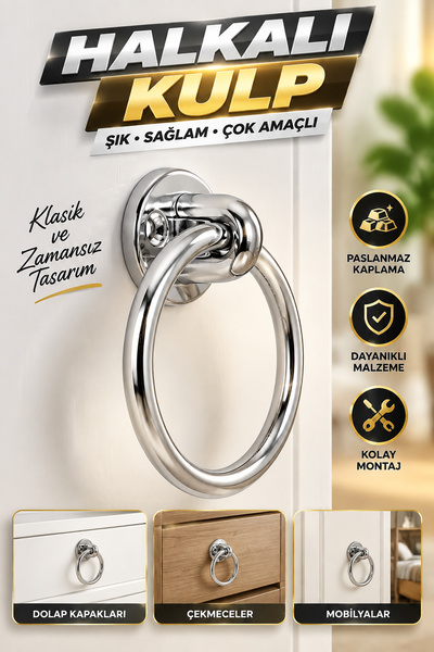 NZB Sarkaç Dolap Çekmece Mobilya Kulpu Kulbu Metal Halka Kulp Krom
