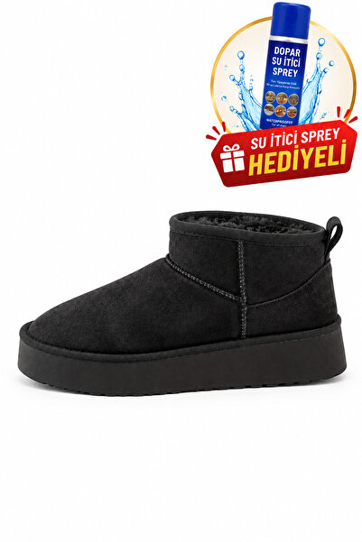 ZARICH Oslo Mini Μαύρα Σουέντ Μποτάκια με Χοντρή Σόλα Γυναικεία Παπούτσια