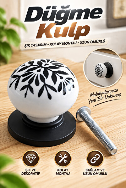 NZB Black Handle Real Porcelain Button Furniture Kitchen Cabinet Drawer Cupbo...